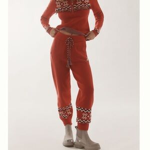 Anthroplogie The Upside Keystone Jojo Joggers Nordic Medium Winter Red NWT